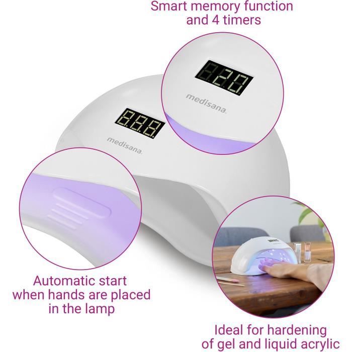 Lámpara de uñas 2 en 1 - MEDISANA - ND 880 - LED y UV - Pantalla - Temporizador - Sensor de encendido/apagado automático - Blanco