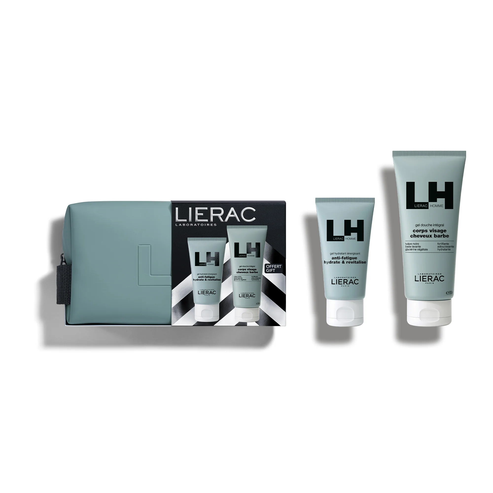 Lierac Homme Gel Idratante + Gel Doccia + Pouch - Cofanetto Idratante, Gel viso uso quotidiano