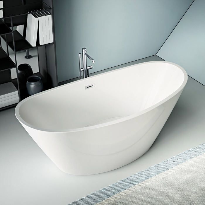 BRIGHTON 170 cm freistehende Designer-Badewanne, inklusive Ablaufgarnitur, Schwarz