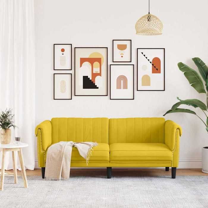 Canapé rembourré 2 places - VIDAXL - Jaune velours - 182x77x74 cm - Moelleux - Contemporain - Fixe - Accoudoirs