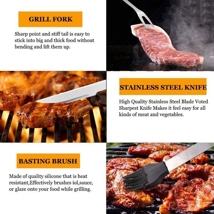 Kit Accessoires Barbecue,21PC Ustensiles Barbecue INOX,Cadeau pour Homme Papa,Professionnels Kit BBQ Ustensile,Outils Barbecue