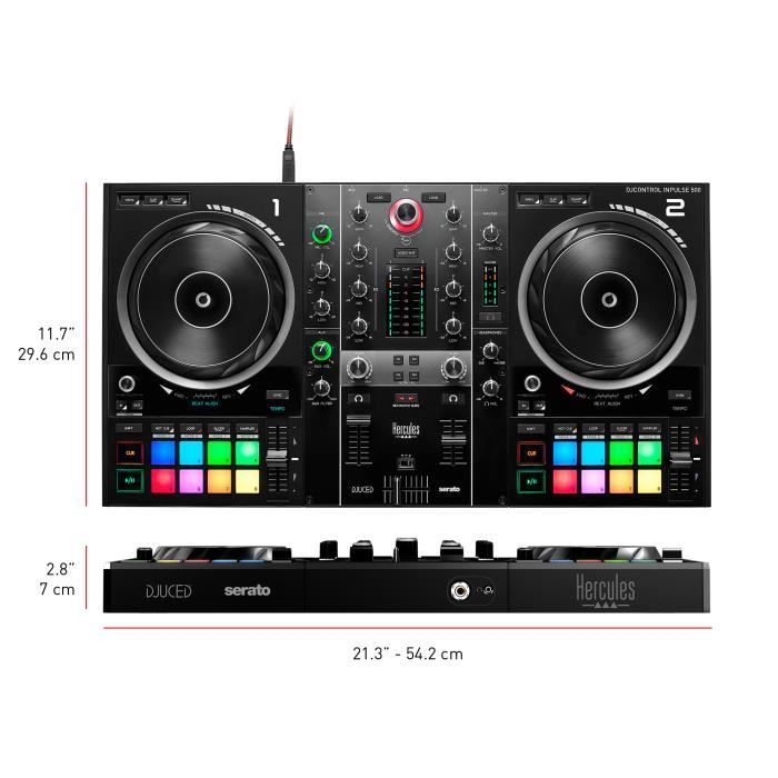 HERCULES DJCONTROL INPULSE 500 - DJ Controller - Integrated Audio Interface and Hardware Mixer - 16 Backlit Pads (RGB) - Black