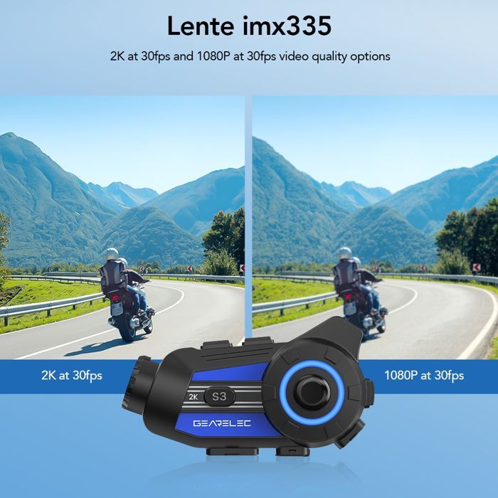 Kit interfono Bluetooth per casco da moto GEARELEC con telecamera HD 2K1500M per 8 motociclisti, impermeabile IP65, dashcam WiFi