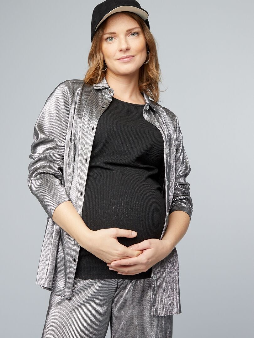 Camisa de punto plisada para embarazadas - GRIS