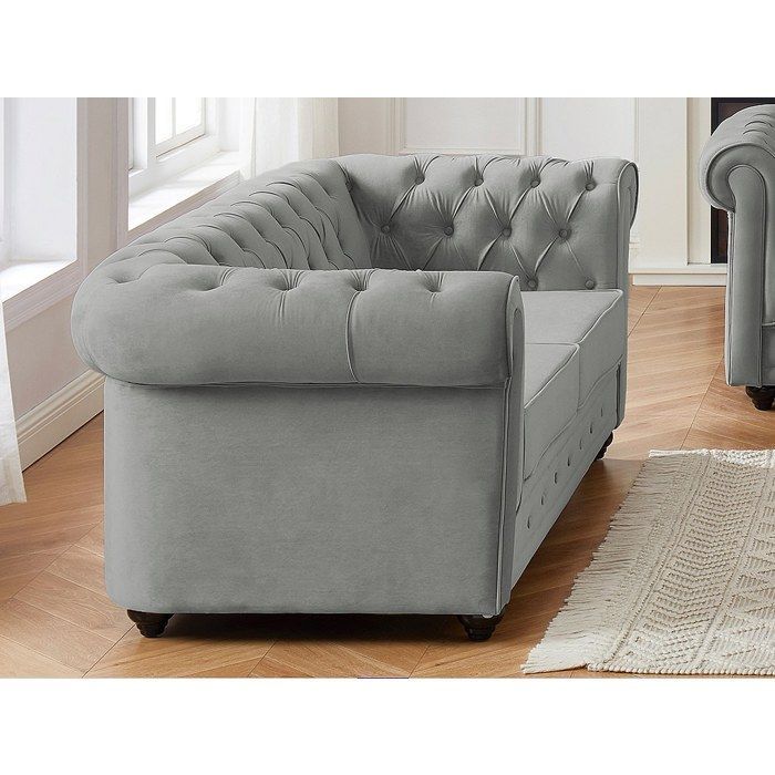 Sofá Chesterfield de 2 plazas - Terciopelo gris claro