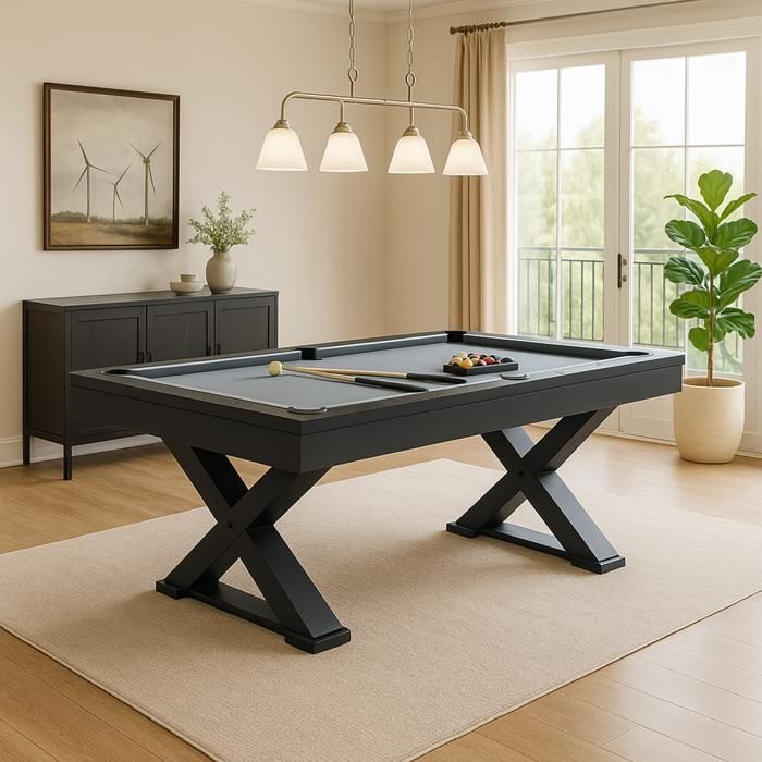 TEXAS - 3-in-1 multifunctionele tafel van zwart hout: tafeltennis en biljart
