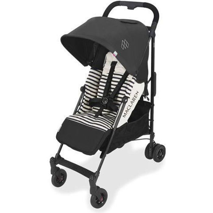 Maclaren Quest Arc Stroller - Black - Railroad Stripe - Rain cover included