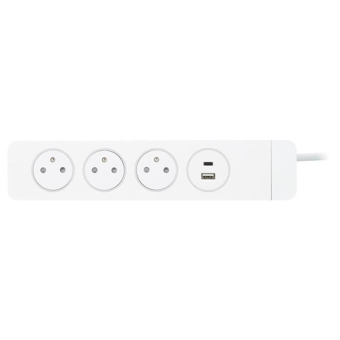 Bloco de tomadas OTIO Mantea com 3 tomadas Easyeject + 2 USB - 1,5 m - Branco
