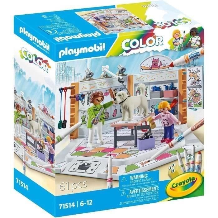 PLAYMOBIL Kleurenset 71514 Trimsalon, Crayola kleurpotloden om op de figuurtjes te tekenen, 61 onderdelen, Geschikt voor kinderen vanaf 5 jaar