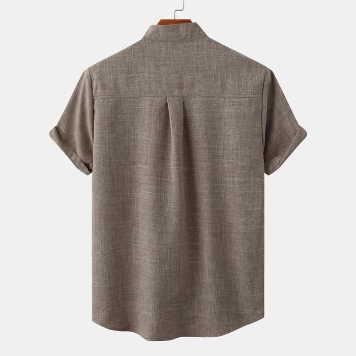 Camisa de verano para hombre de algodón y lino, transpirable, manga corta, corte regular - Verde claro - INSFITY