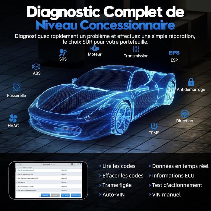 Herramienta de diagnóstico automotriz XTOOL A30M - OBD2 - 26 funciones - Compatible con 150 marcas