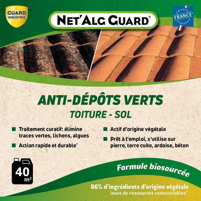 Outdoor cleaning product - Fungicide - Guard industrie - French - 40 m2 - Visible action within 48 hours.