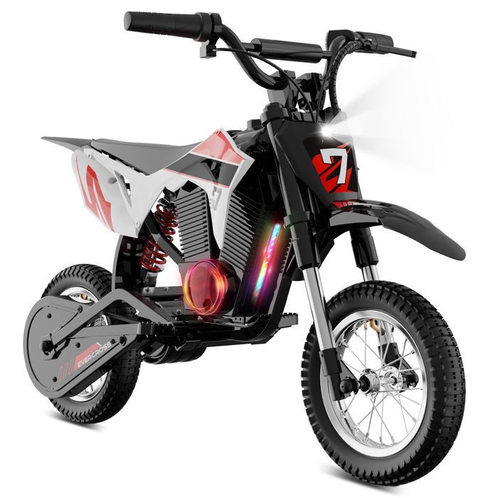 Moto Electrique Enfants EVERCROSS TECH EV12M Pro, Moteur 300W, 3 Modes de Vitesse,15 KM, Pneu 12'', Musique Bluetooth Cadeau Rose