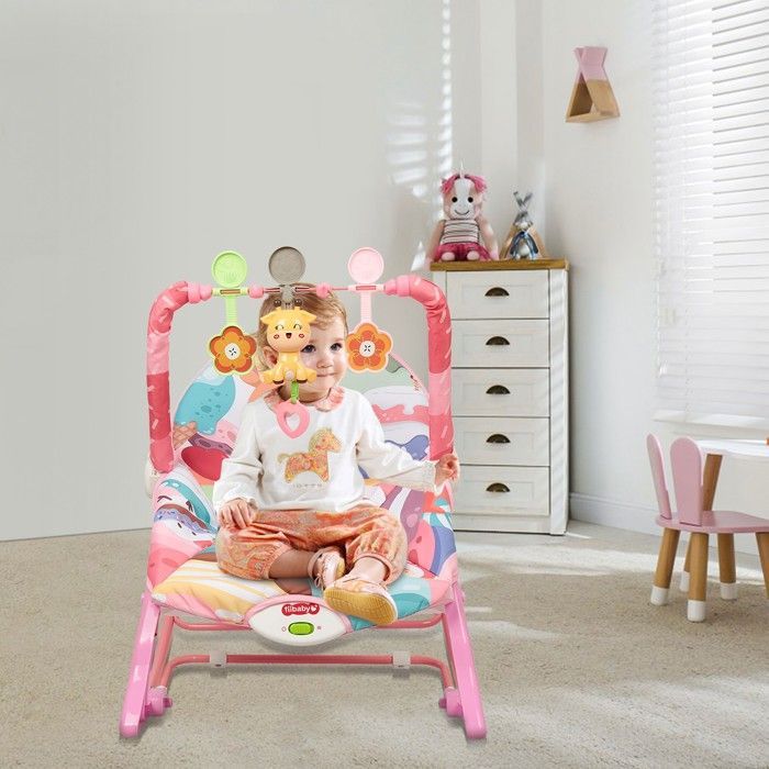 Transat bébé - MIPAN - Transat Balance Soft - Avec Jouet + Musique + Ceinture de sécurité à trois points - Pour 0-3 ans - Rose