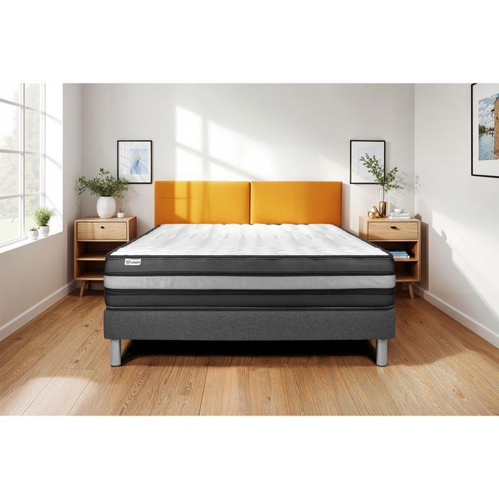 Conjunto de colchón y base de cama de 90x190 cm - Base de cama gris (premontada) - Vital Power Zen Grey