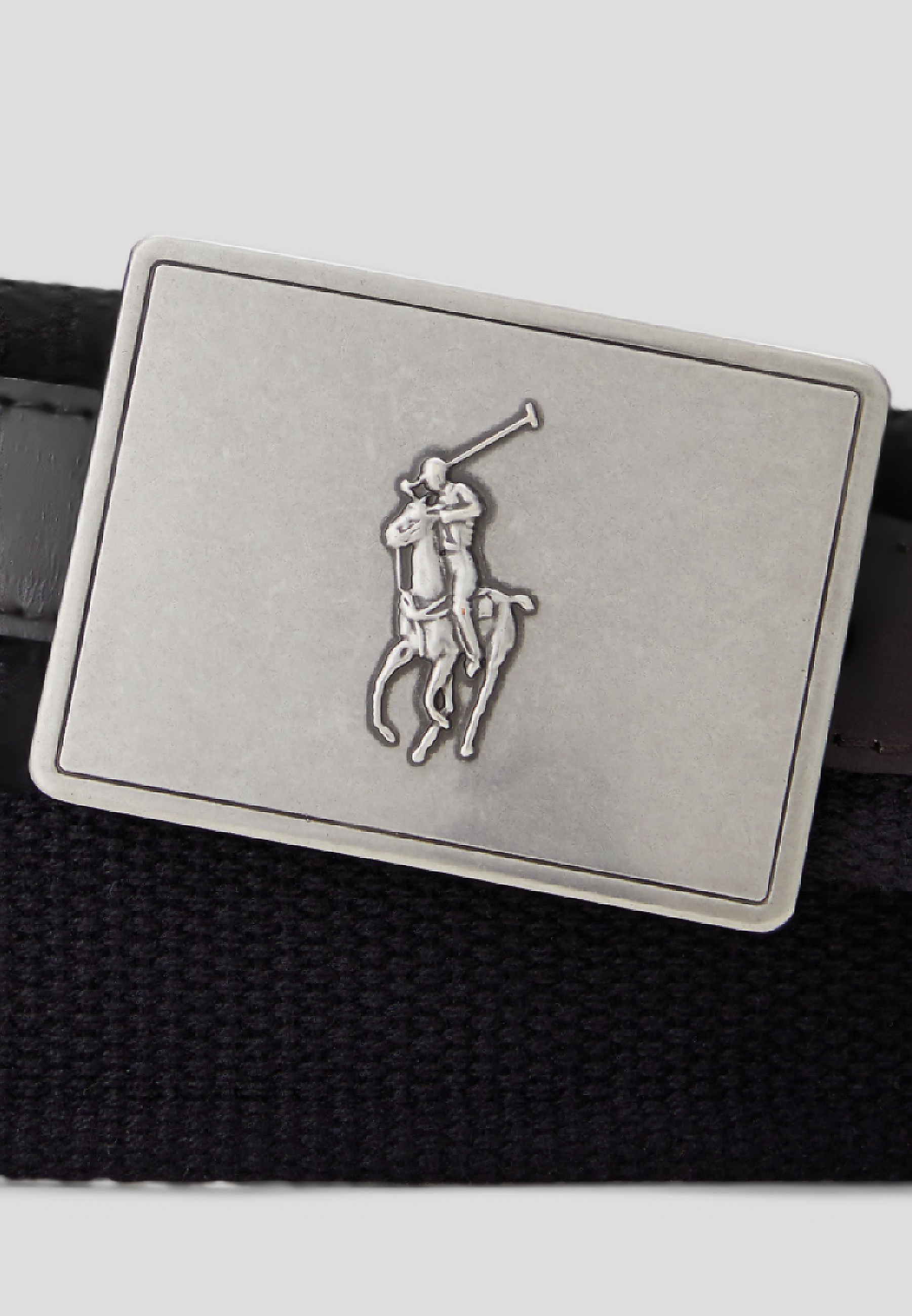 Cinto Polo Ralph Lauren PONY PLAQUE em lona e couro - Preto