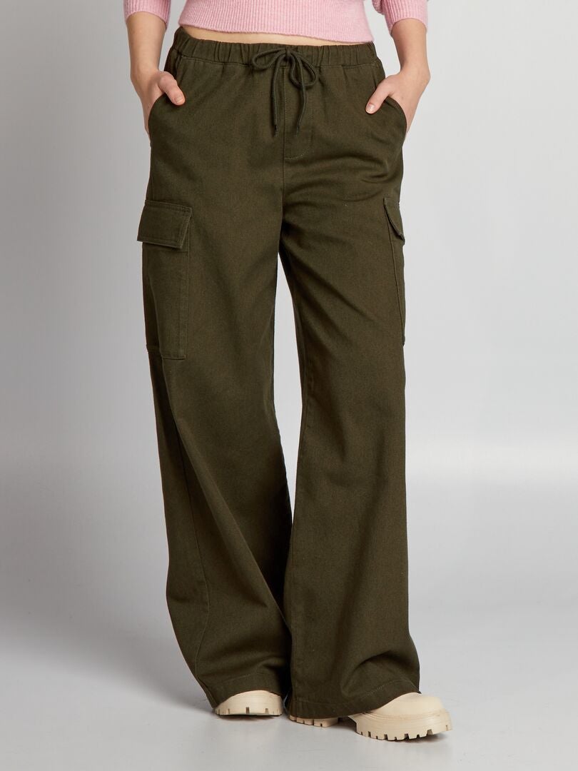 Pantalones de pierna ancha con bolsillos - CAQUI