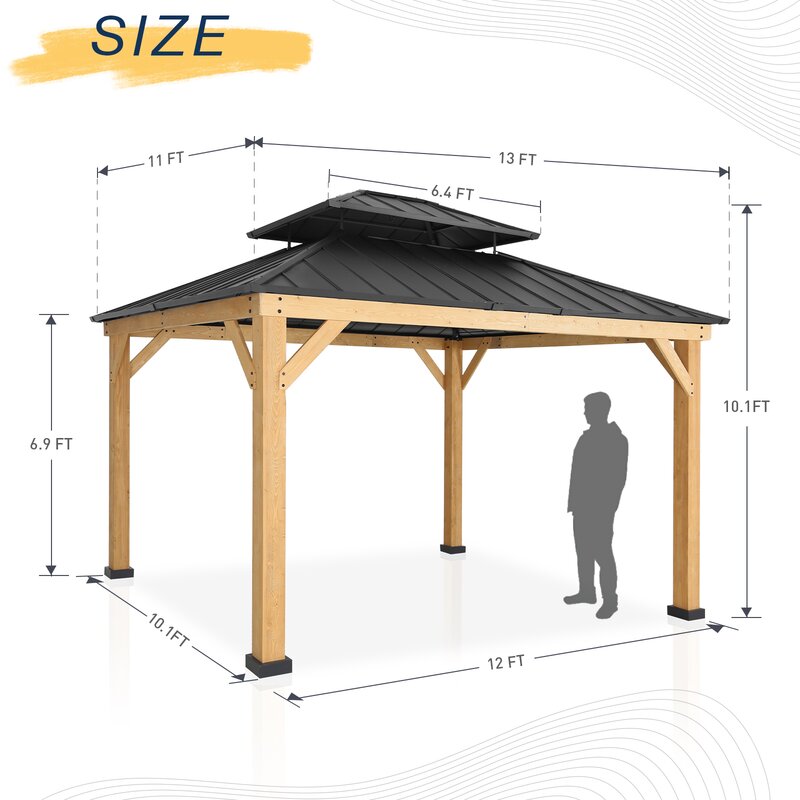 13 Fuß breit x 11 Fuß tief, Gartenpavillon aus Massivholz