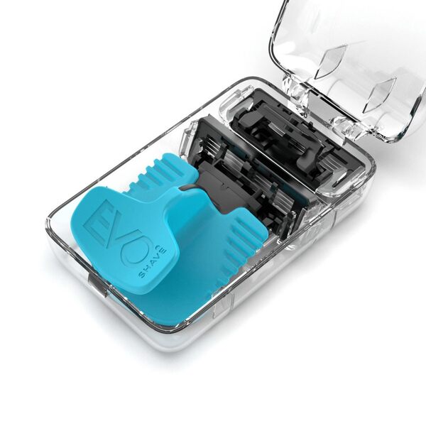 Startovací sada holicích strojků EvoShave Series 3 System v akvamarínově modré barvě