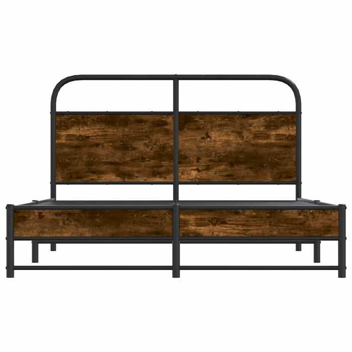 Bed frame - UU - 120x190 cm - Smoked oak - Engineered wood - Steel - With headboard - Clearance height 27 cm