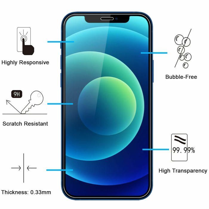 Lot de 3, Verre Trempé pour iPhone 12 et iPhone 12 Pro (6,1