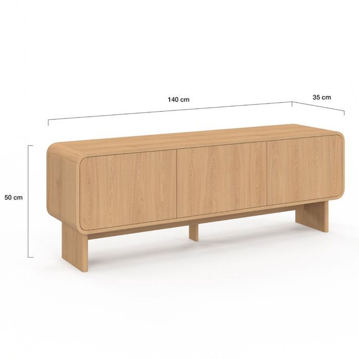 IDMARKET CAPUCINE 140cm tv-meubel met 3 deuren, beuken afwerking, afgerond design