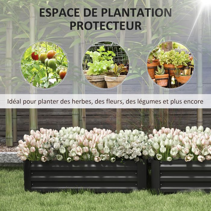 Carré potager - Outsunny - lot de 2 de jardin tôle d'acier ondulée fruits herbes - acier - 100x50x30cm - noir
