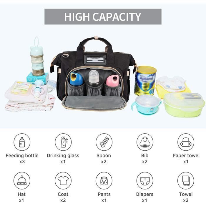 Bolsa mensageiro multifuncional impermeável para fraldas de bebê, bolsa de viagem portátil para fraldas com berço.