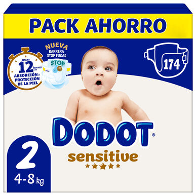 Dodot Sensitive 4-8 kg Velikost 2 Dětské plenky s ochranou proti protečení 174 kusů 174 kusů