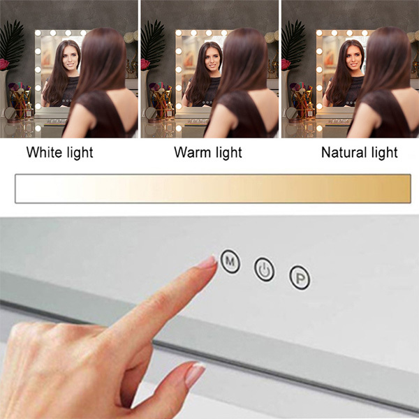 Livingandhome Hollywood make-upspiegel met verlichting 42x54,5 cm