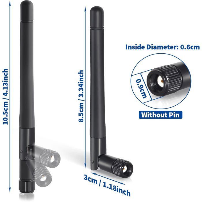 Antenna WiFi RP-SMA 2.4 GHz / 5 GHz / 5.8 GHz MIMO 3 dBi (confezione da 2) per router WiFi, scheda di rete wireless e adattatore USB