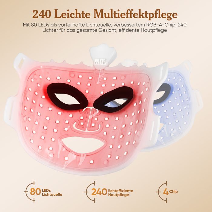 LED-gezichtsmasker voor lichttherapie, zacht siliconen, gezichtsmasker voor lichttherapie voor gezicht en hals, anti-aging, verstevigend