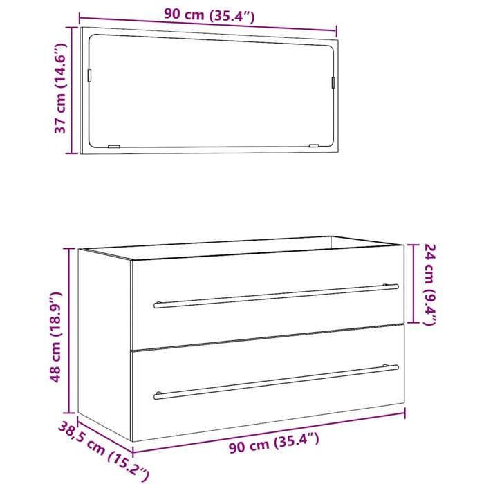 vidaXL 2-delige badkamermeubelset van bewerkt hout, badkamerkast, badkamermeubel met wastafel en wastafelmeubel 856388
