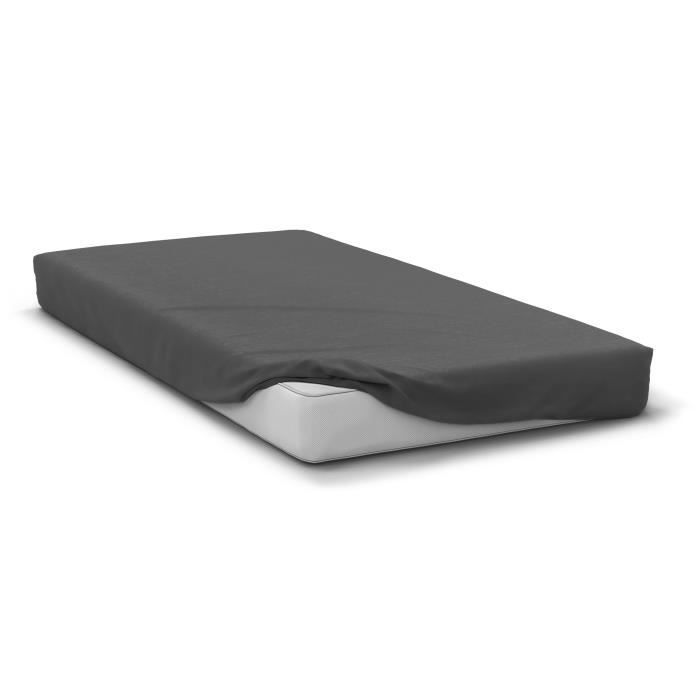 Sábana bajera ajustable - HOME LINGE PASSION - HP71766 - 140 x 190 cm + bolsillo profundo de 30 cm - Microfibra - 82 g - Gris antracita