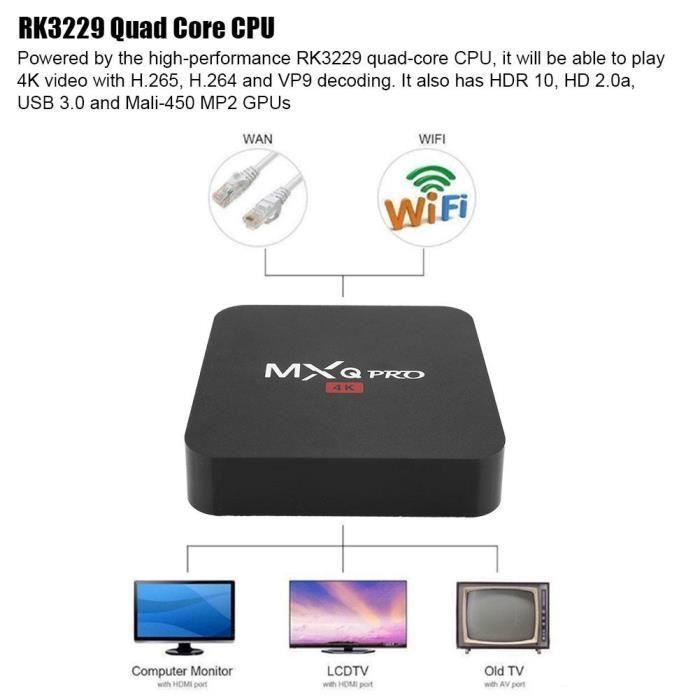 MXQ PRO 4K Smart TV Box RK3229 1+8G WiFi BT STB HD Smart Media for Android 7.1 (EU Plug) - KOE