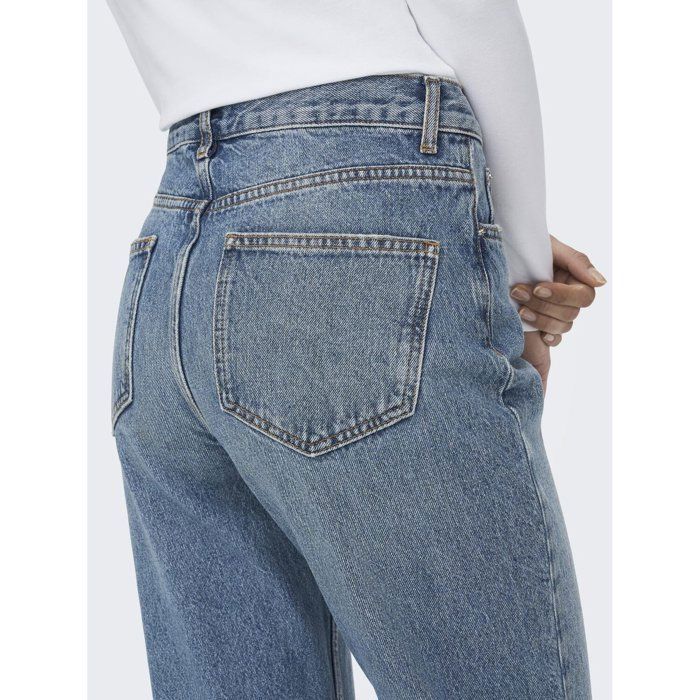 ONLY Riley Life damesjeans met hoge taille en rechte pijpen in blauw katoenen denim.