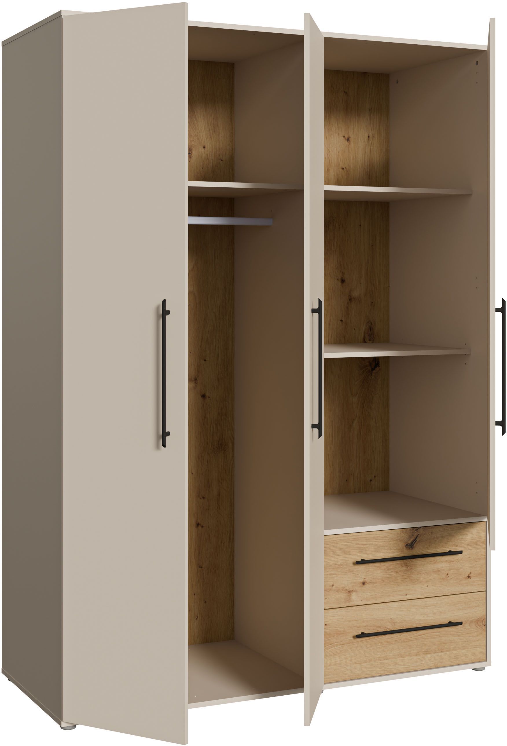 Armoire de chambre - Sable et Chêne - 3 portes battantes - L144,4 x P58,8 x H200,1 cm - MOKKARIS
