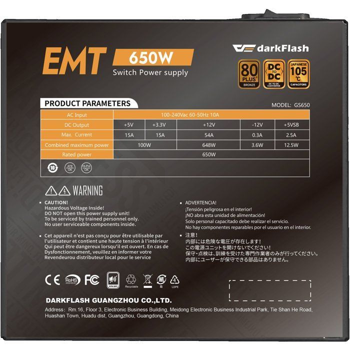 DARKFLASH EMT – Nicht-modulares PC-Netzteil – 650 W – 80 Plus Bronze