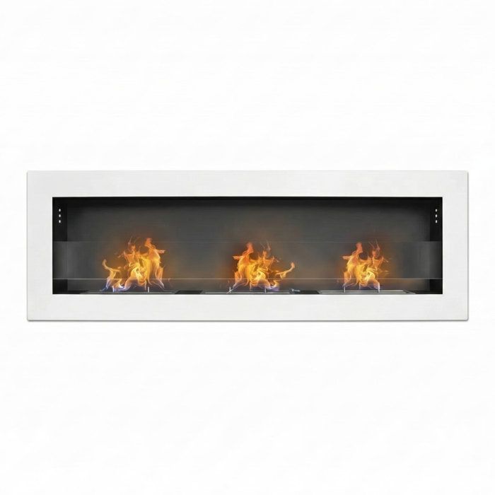 Traiano - Chimenea de bioetanol empotrable de 120 × 40 cm, color blanco.