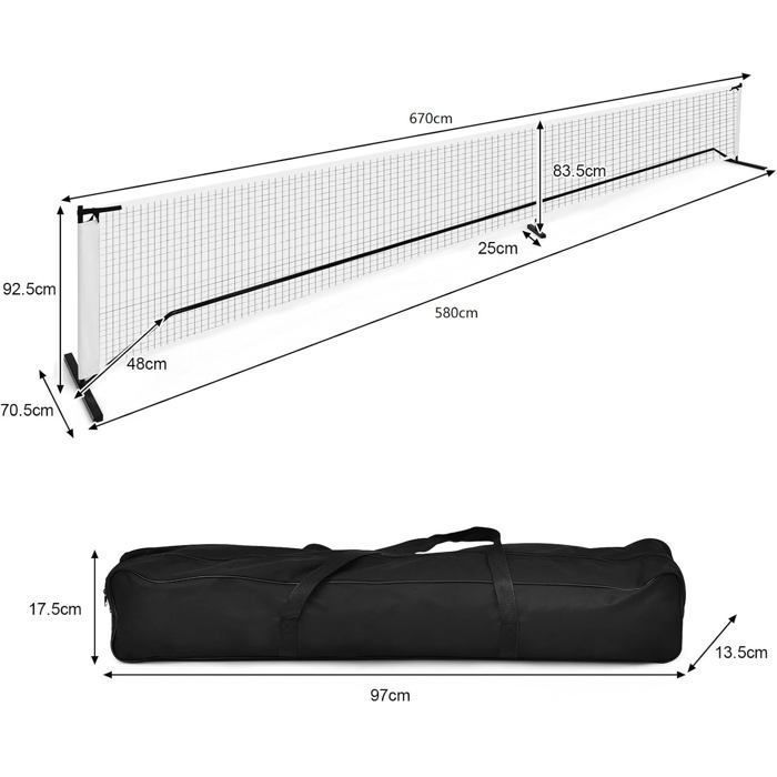 Badminton/Pickleball Net 670 x 92cm COSTWAY - Fiberglass Pole - Carry Bag - Metal Frame - Indoor/Outdoor