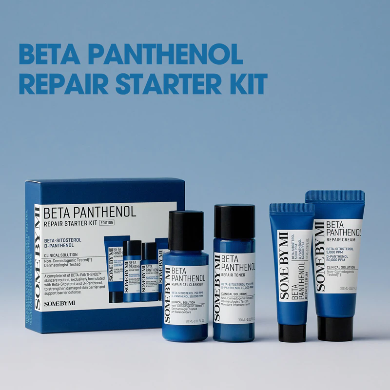 De Some By Mi Beta Panthenol Repair Starter Kit kalmeert en versterkt de gevoelige huid.