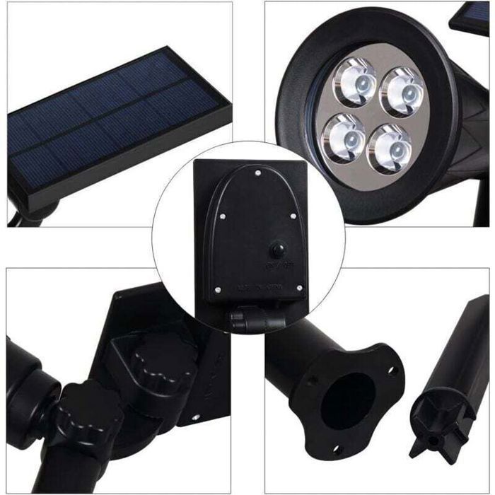 Luz solar para exteriores, foco solar, luz de jardín inalámbrica impermeable IP65 para exteriores con foco solar ajustable de 180°
