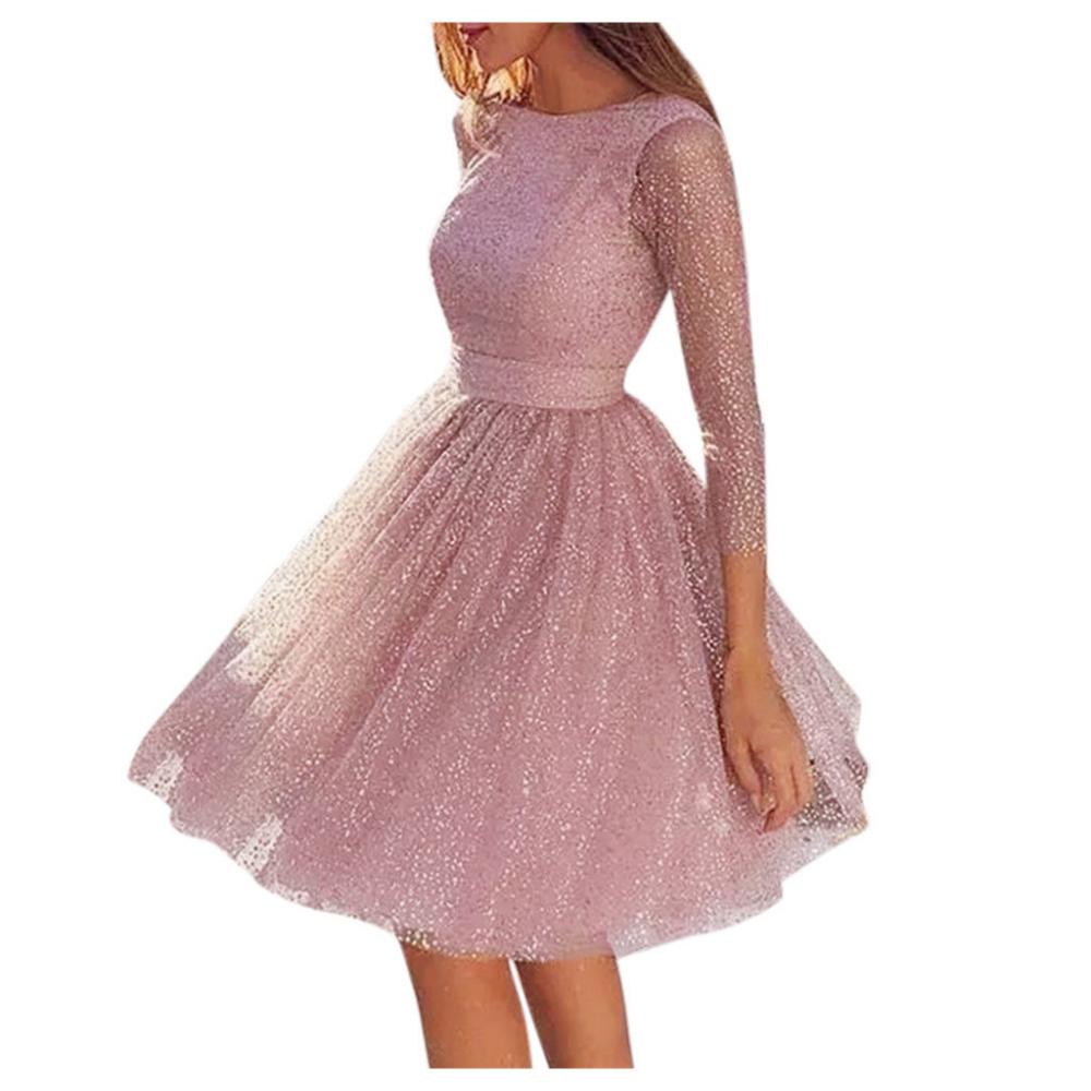 Abito da festa da donna con spalline incrociate, matrimonio, scollo a O, elegante da sera, slim, pizzo traforato, mini abito a maniche lunghe Vestidos #3