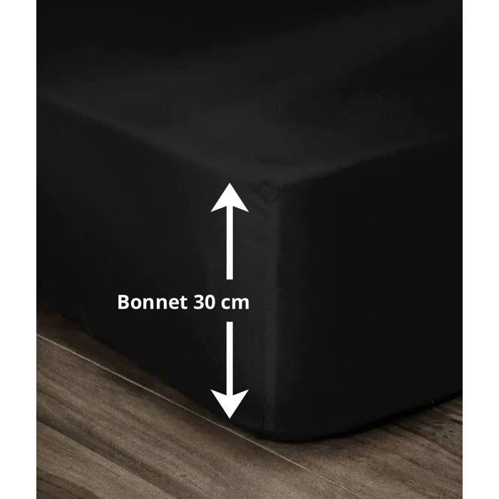 LOVELY HOME Drap Housse 100% coton 180x200x30 cm noir