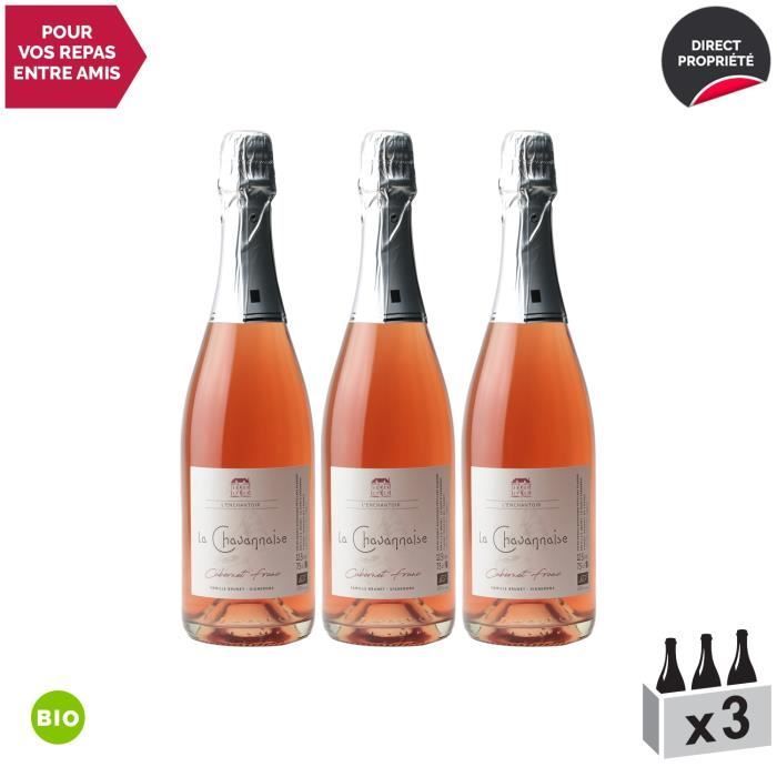 Chavannaise Rosé - Bio - Lot de 3x75cl - Domaine de l'Enchantoir - Appellation VDF Vin de France Effervescent - Origine Loire -