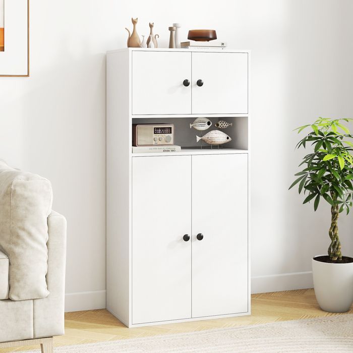 GIANTEX Buffet de Cuisine Moderne-Étagères Réglables-2 Armoires à 2 Portes-Compartiment Ouvert-Bibliothèque-54x30x111cm-Blanc