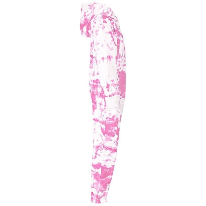 Conjunto de pijama enterizo de felpa rosa con estampado tie-dye para niñas de 5 a 13 años.