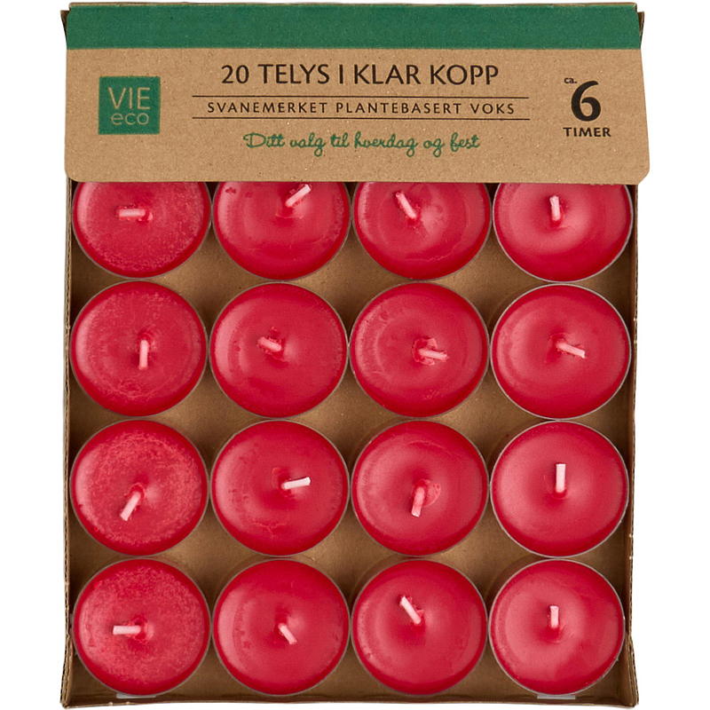 Vie Eco telys 20-pakning 6 timer rød Vie Eco