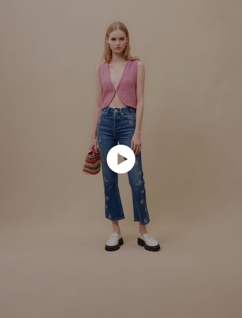 Jeans versierd met maankristallen - Blauw