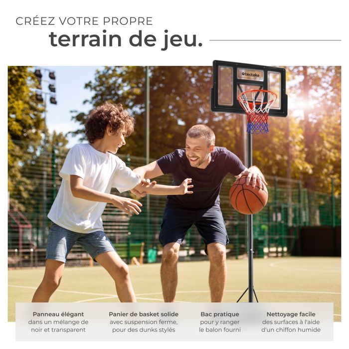 Aro de baloncesto - TECTAKE - Aro DIRK con balón, bomba y 2 redes con ruedas - 230 a 305 cm de altura